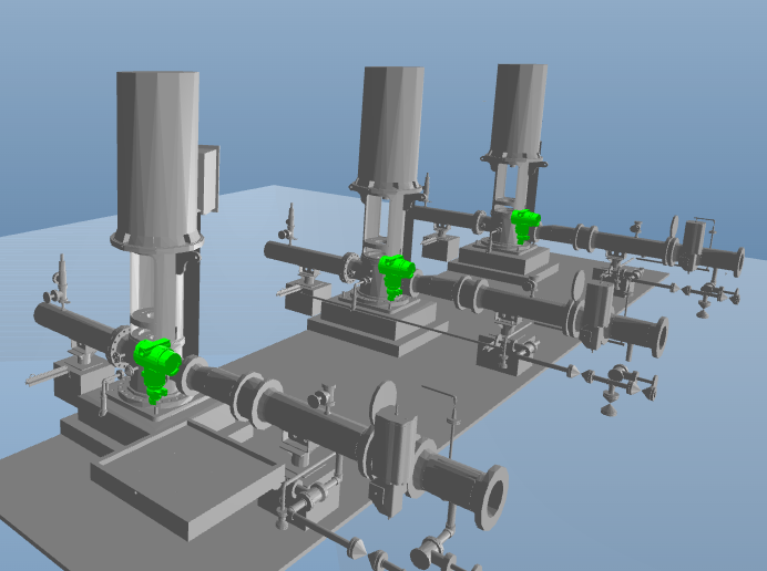 Illustrative fire and gas mapping showing pumps and gas detectors